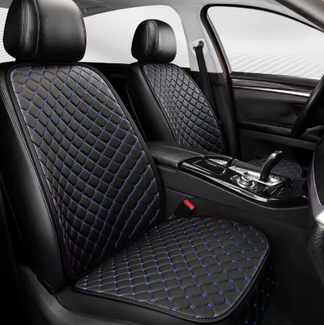 Housse de siège voiture cuir matelassé - Broderie bleue