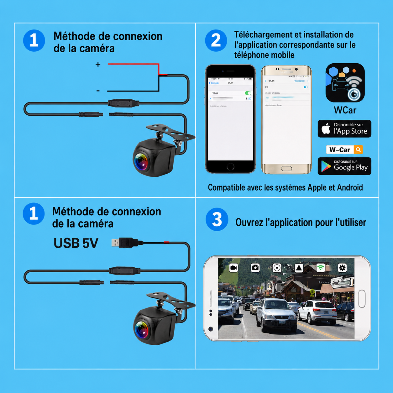Caméra de Recul WiFi AHD 1080P HD+ pour Smartphone
