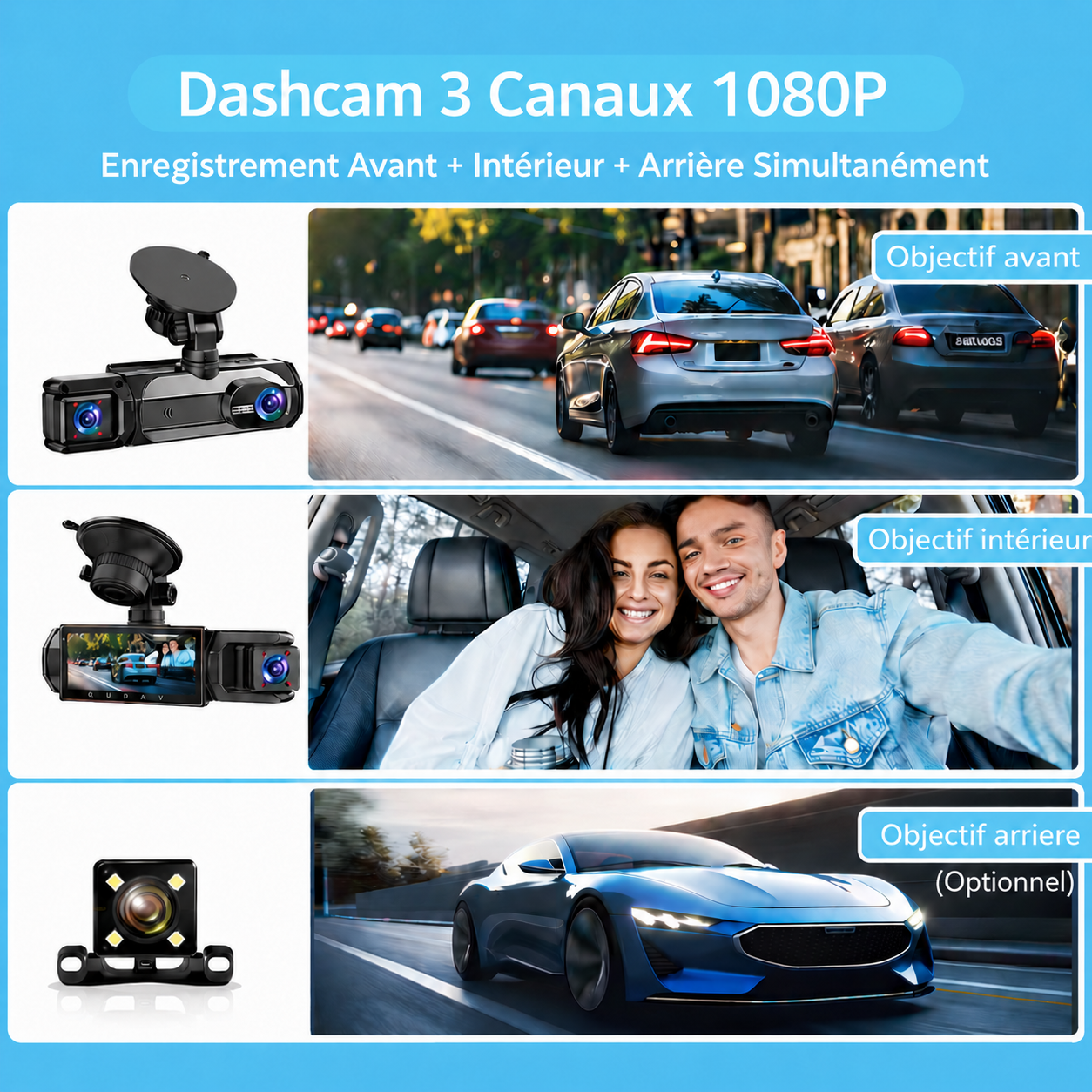 Dashcam 2 Objectifs 1080P HD+ WiFi