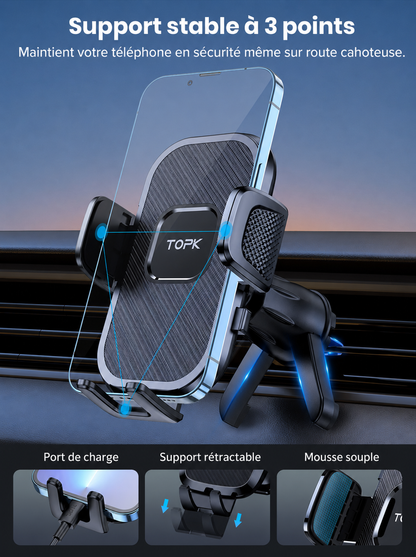 Support Téléphone Auto Solide à Fixation Clime