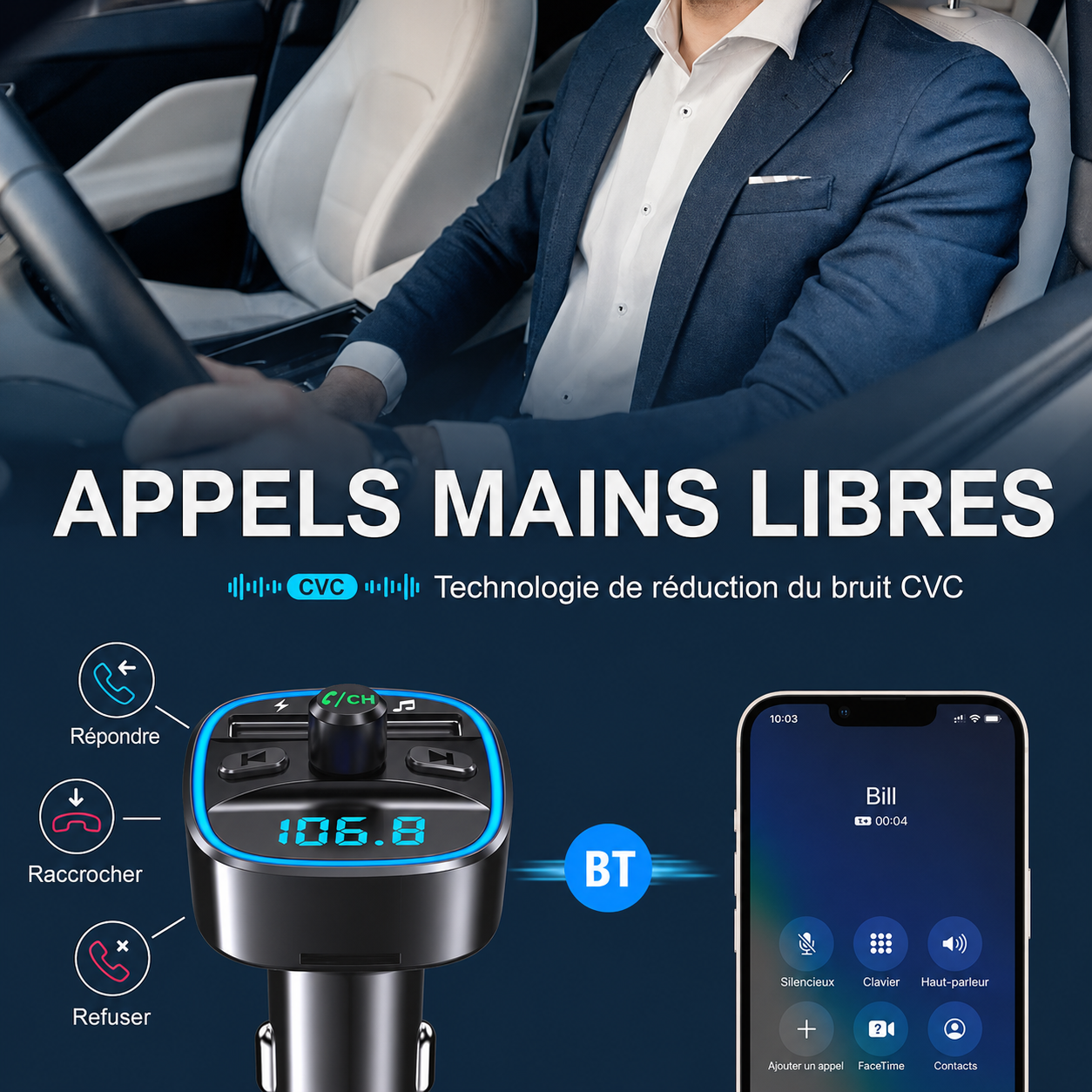 Transmetteur FM Bluetooth Voiture