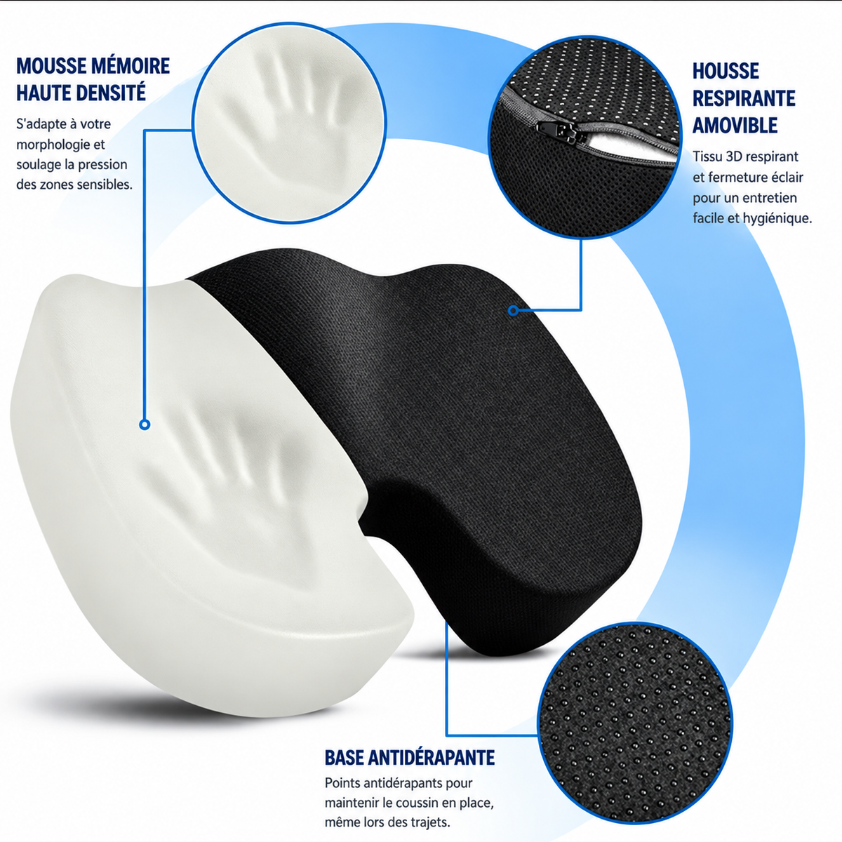 Coussin Ergonomique Voiture Forme U — Massage & Anti-Décompression