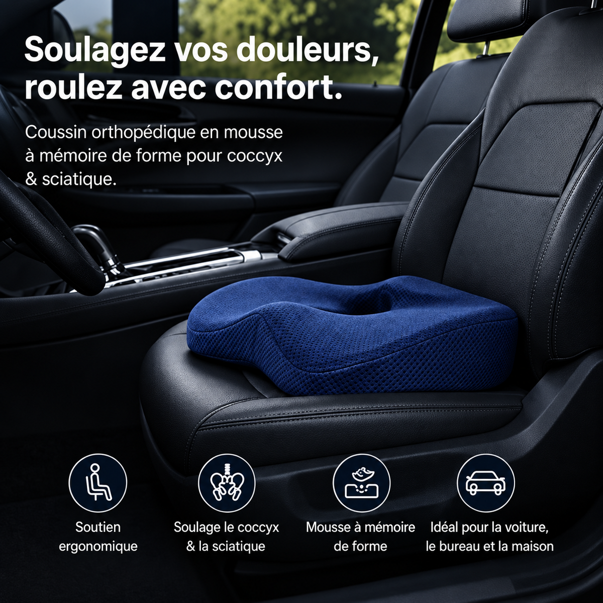Coussin Orthopédique Voiture — Confort Lombaire & Coccyx