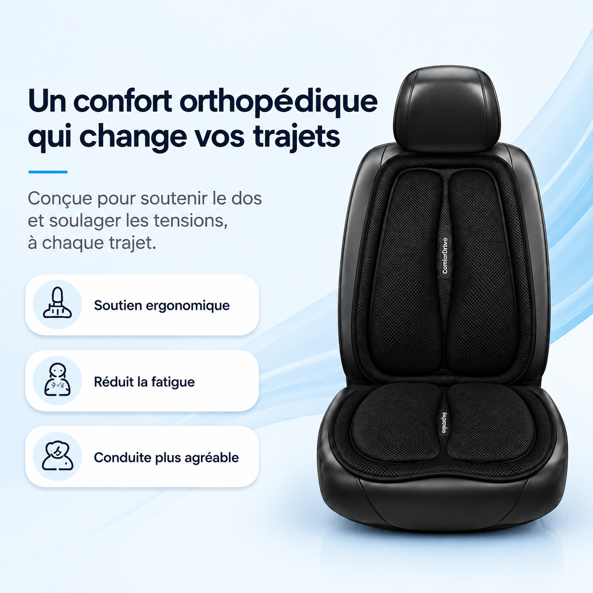 Housse de Siège Voiture Ergonomique Mémoire de Forme — Maintien & Fraîcheur