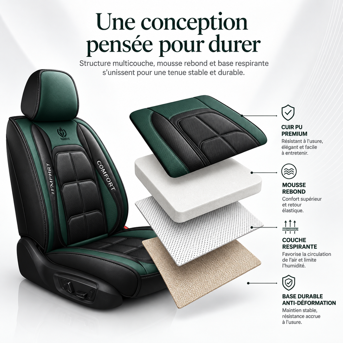 Housse de Siège Voiture Cuir PU Ergonomique 3D — Finition Premium
