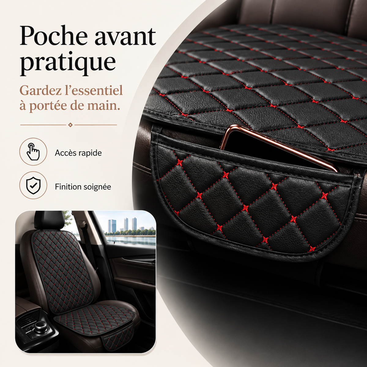 Housse de Siège Voiture Cuir Matelassé — Coutures Croisées