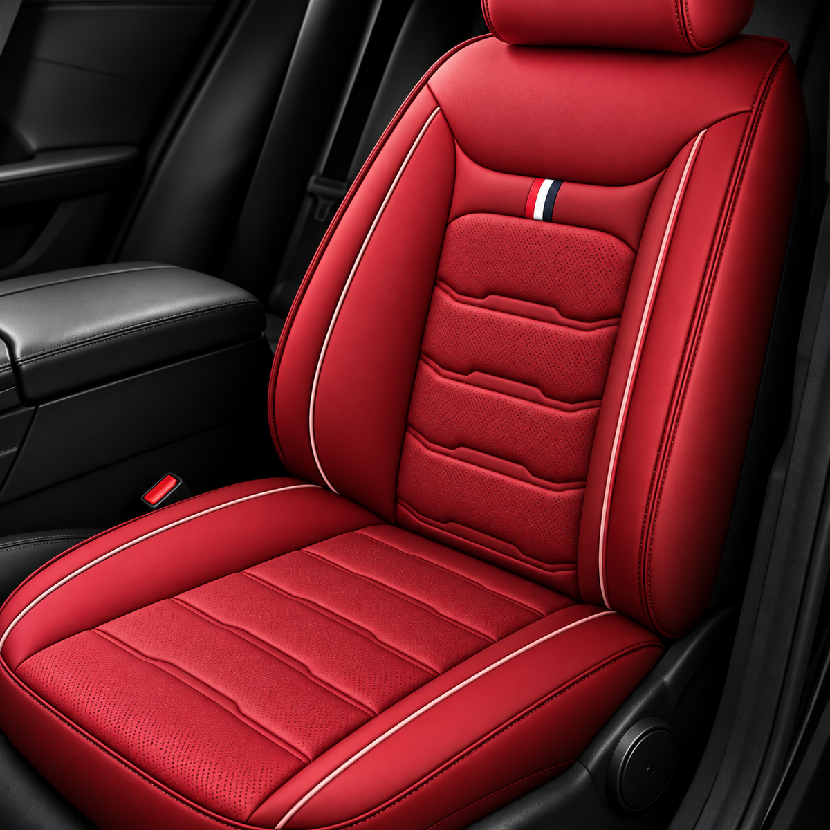 Housse de siège voiture cuir PU matelassée - Rouge