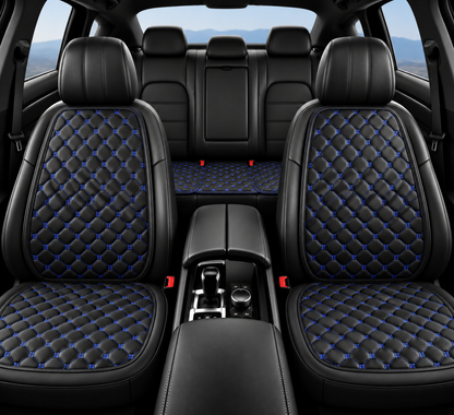 Housse de siège voiture cuir matelassé - Broderie bleue, sièges avant et arrière
