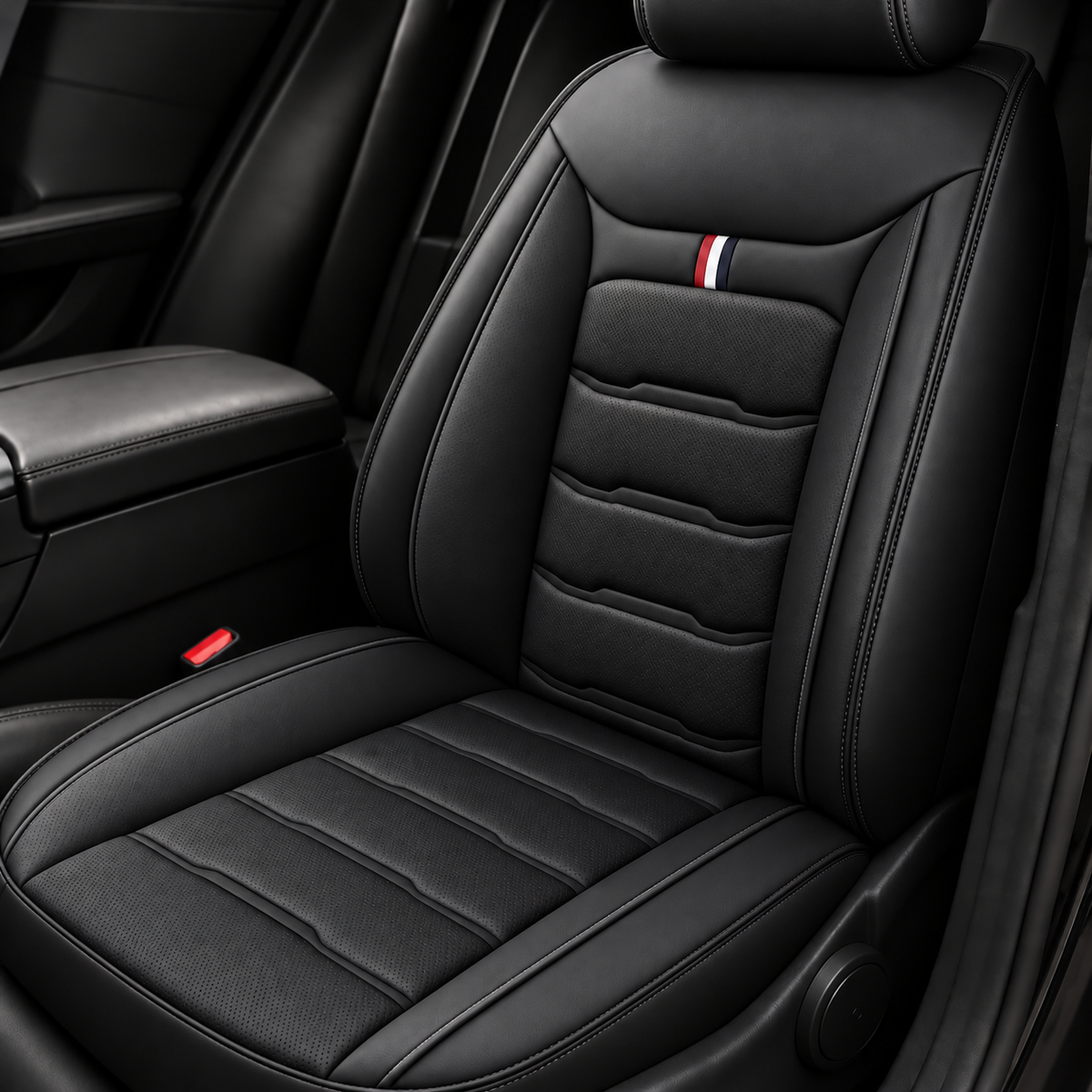Housse de siège voiture cuir PU matelassée - Noir