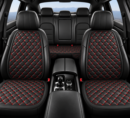 Housse de siège voiture cuir matelassé - Broderie rouge, sièges avant et arrière