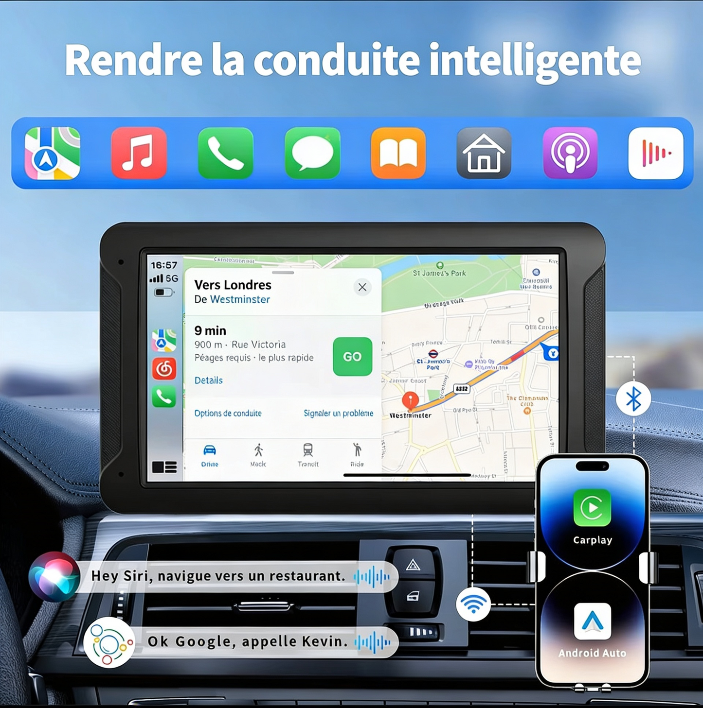Écran 7 pouces HD+ compatible CarPlay & Android