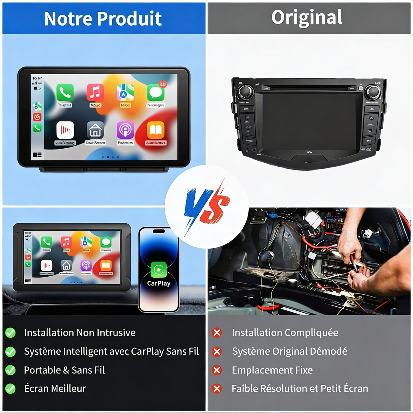 Écran 7 pouces HD+ compatible CarPlay & Android