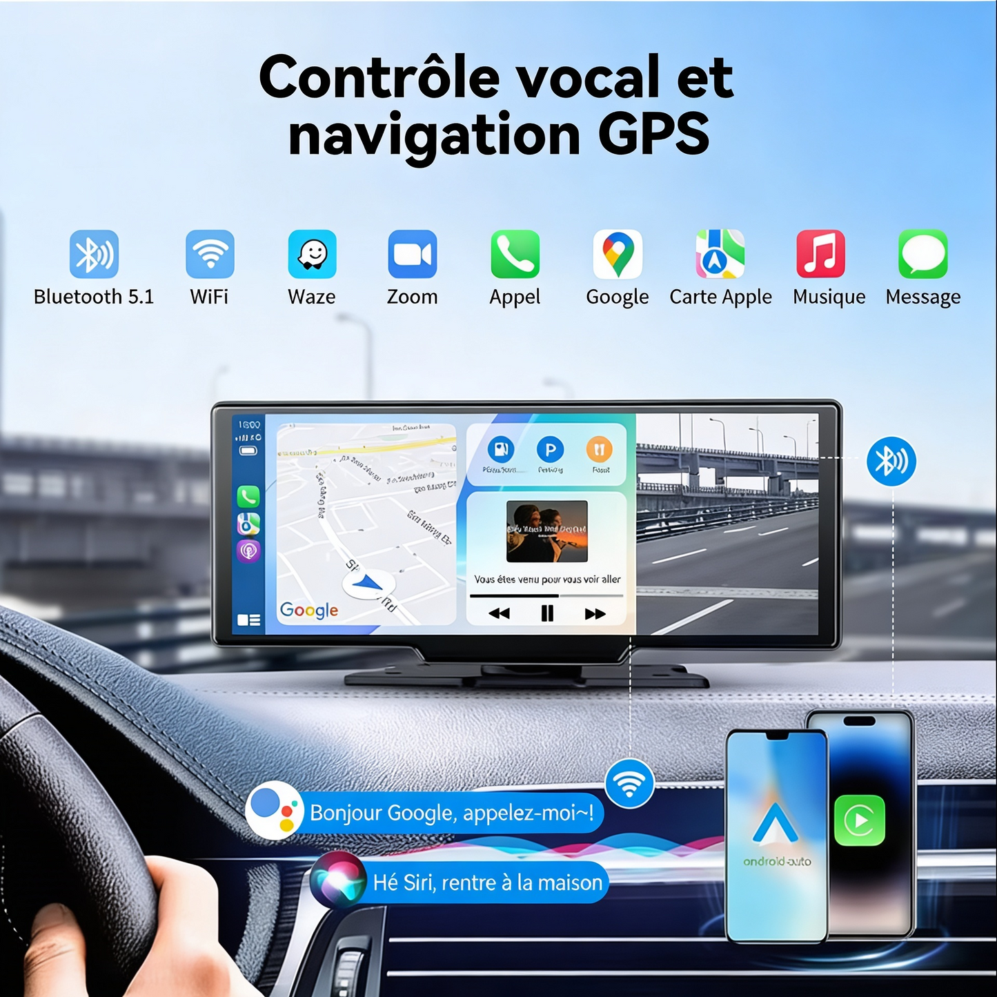 Écran 10,26 pouces HD+ compatible CarPlay & Android