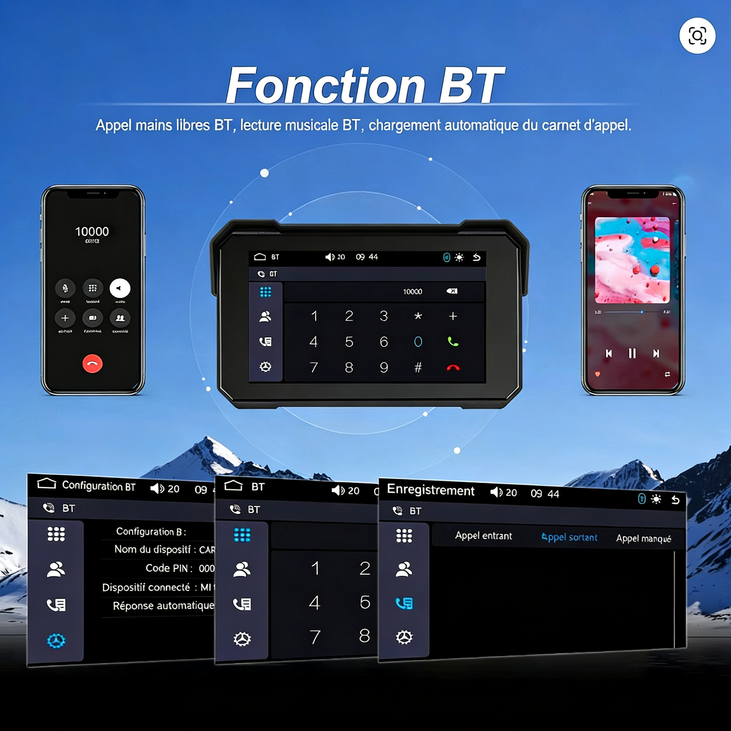 Écran 5 pouces HD+ compatible CarPlay & Android pour Moto