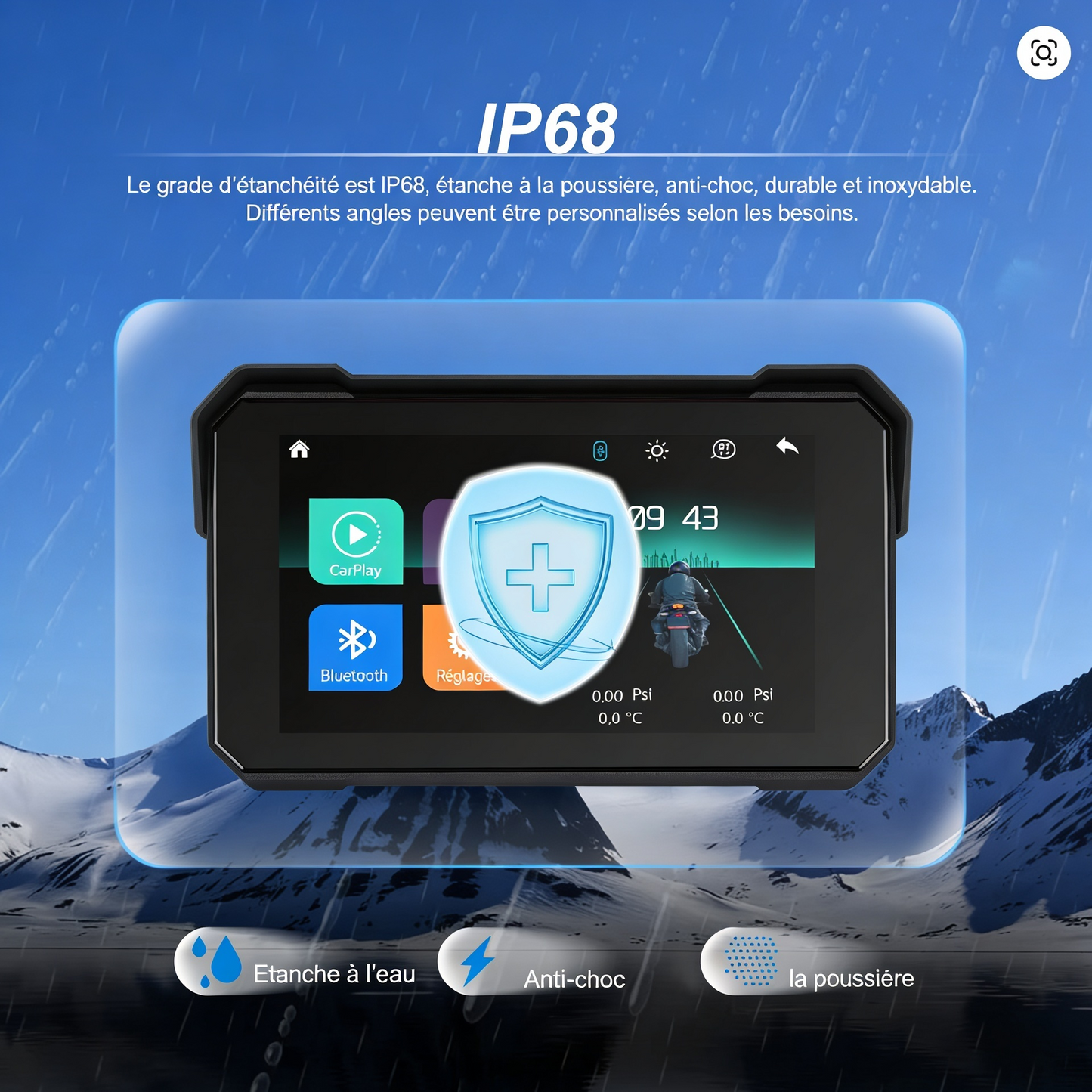 Écran 5 pouces HD+ compatible CarPlay & Android pour Moto