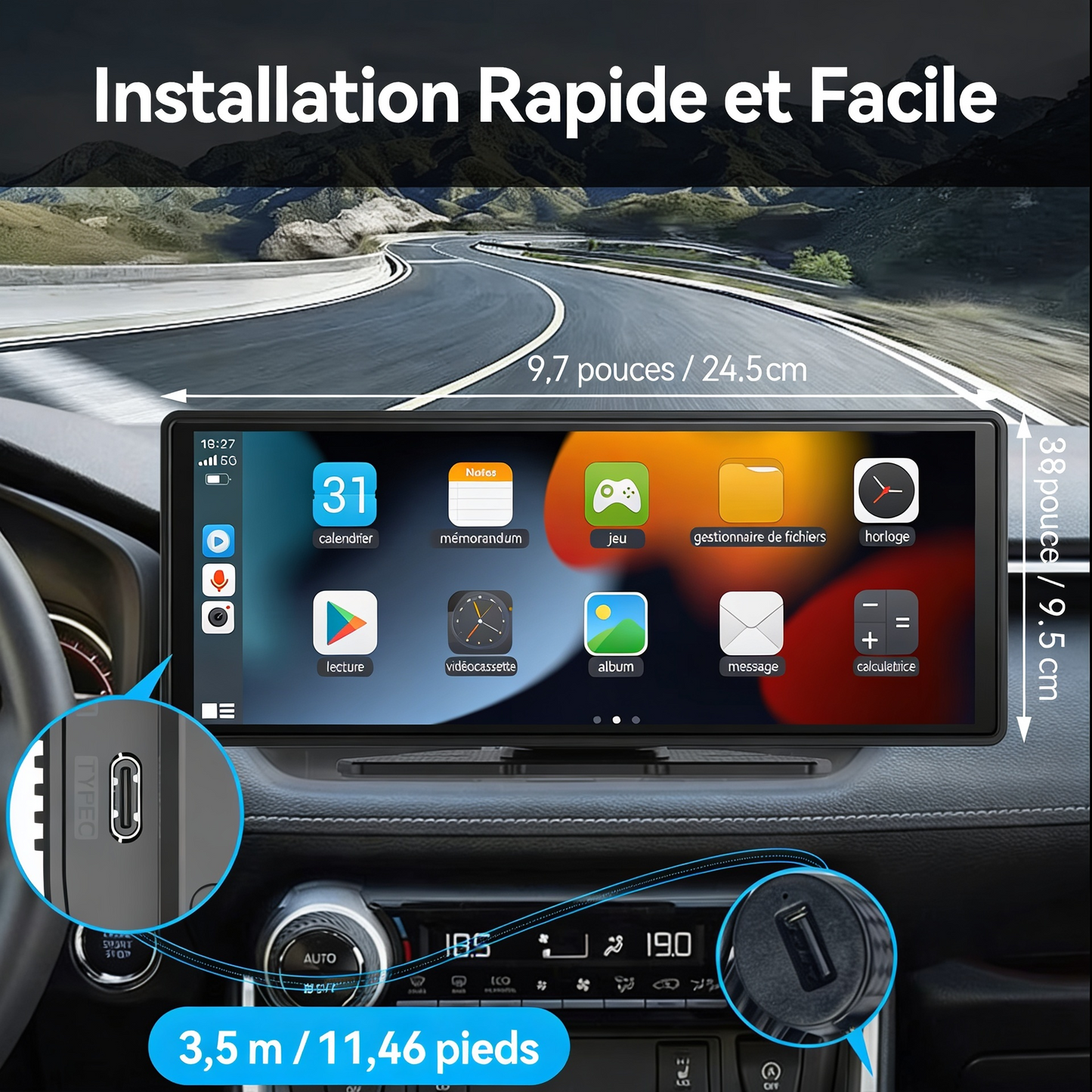Écran 11,26 Pouces 4K avec Dashcam compatible CarPlay/Android