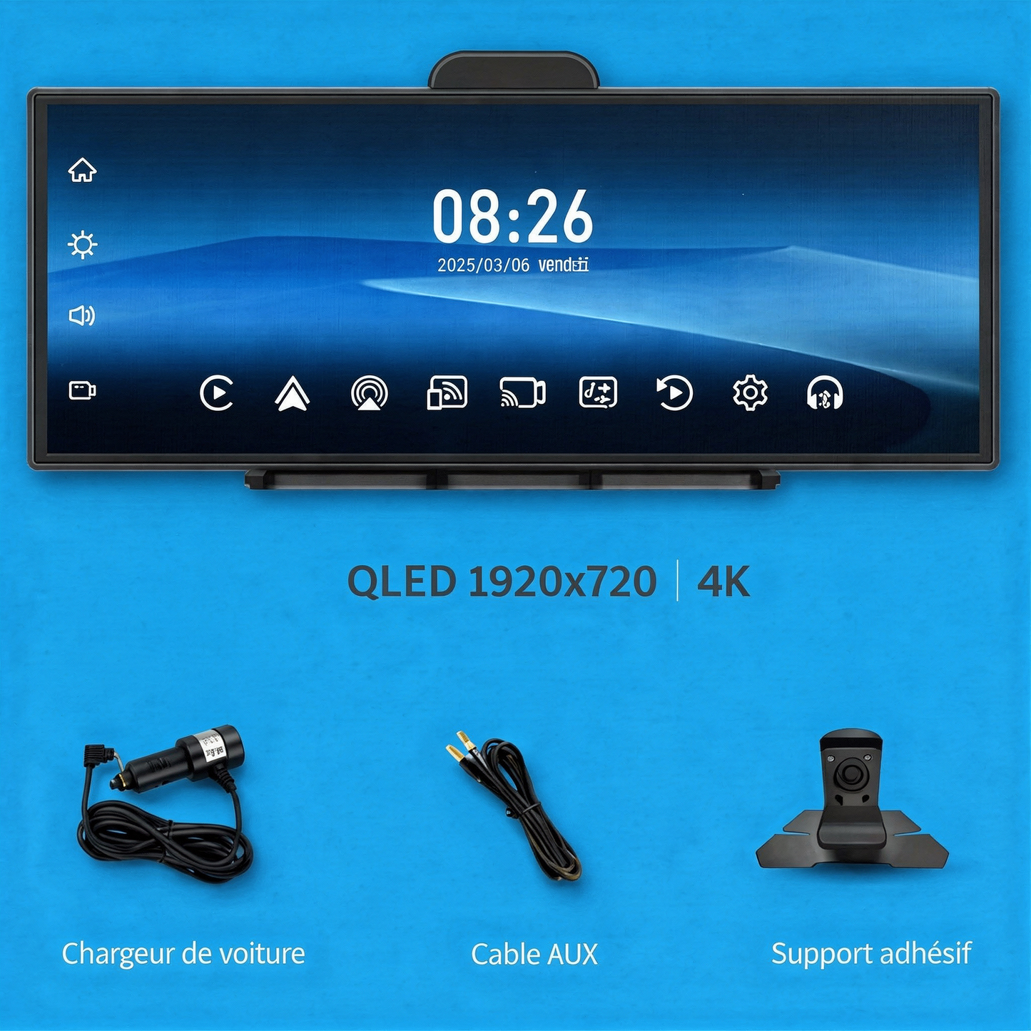 Écran 11,26 Pouces 4K avec Dashcam compatible CarPlay/Android