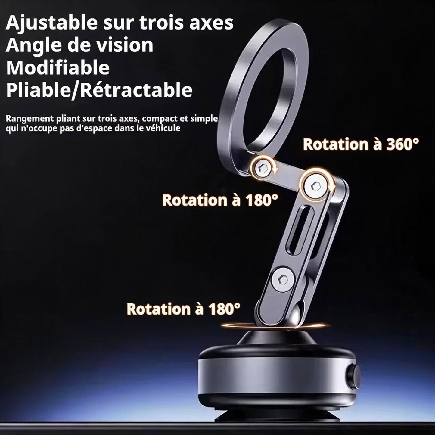 Support Téléphone Voiture Bras Articulé Aluminium MagSafe