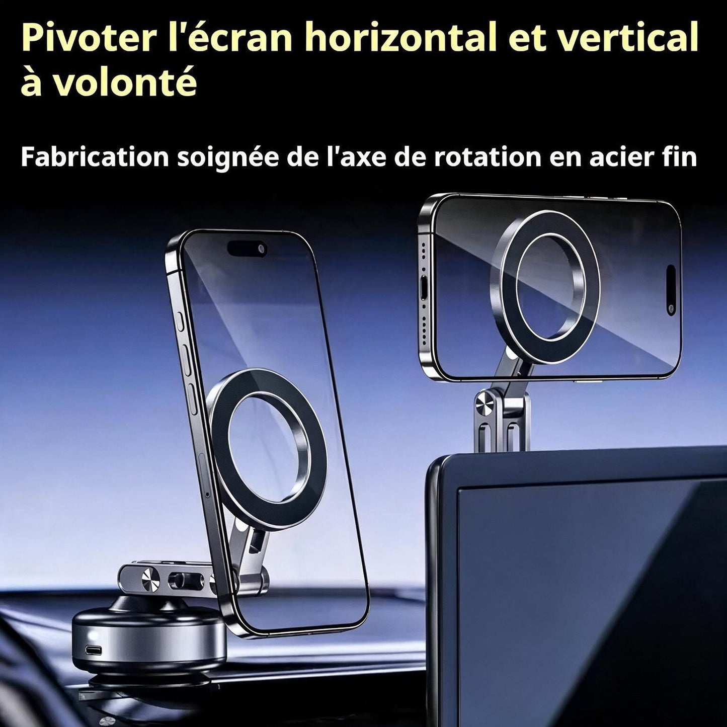 Support Téléphone Voiture Bras Articulé Aluminium MagSafe