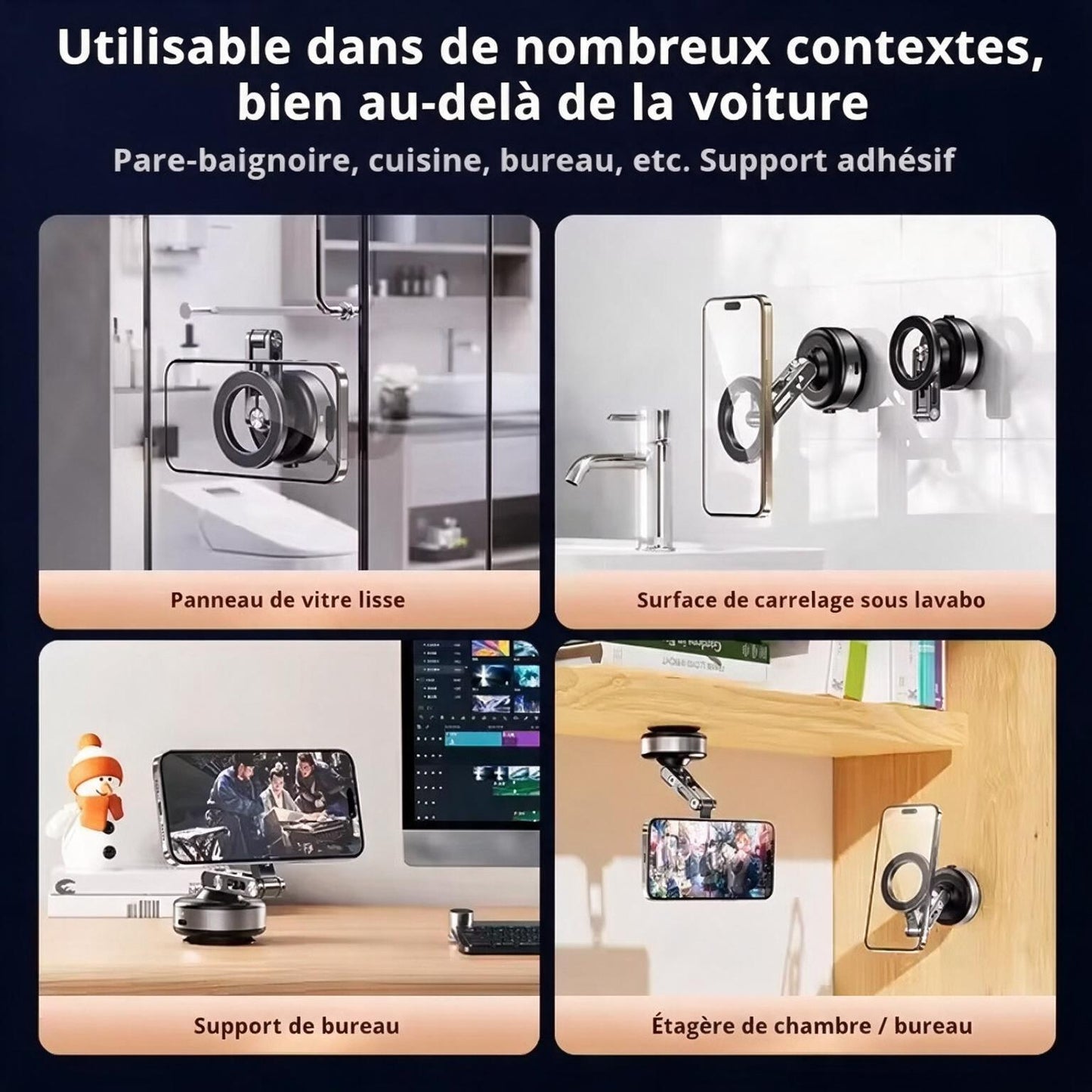 Support Téléphone Voiture Bras Articulé Aluminium MagSafe