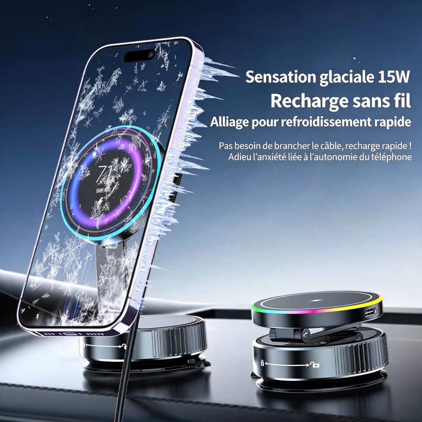 Support Téléphone Voiture Magnétique MagSafe avec Charge Sans Fil 15W