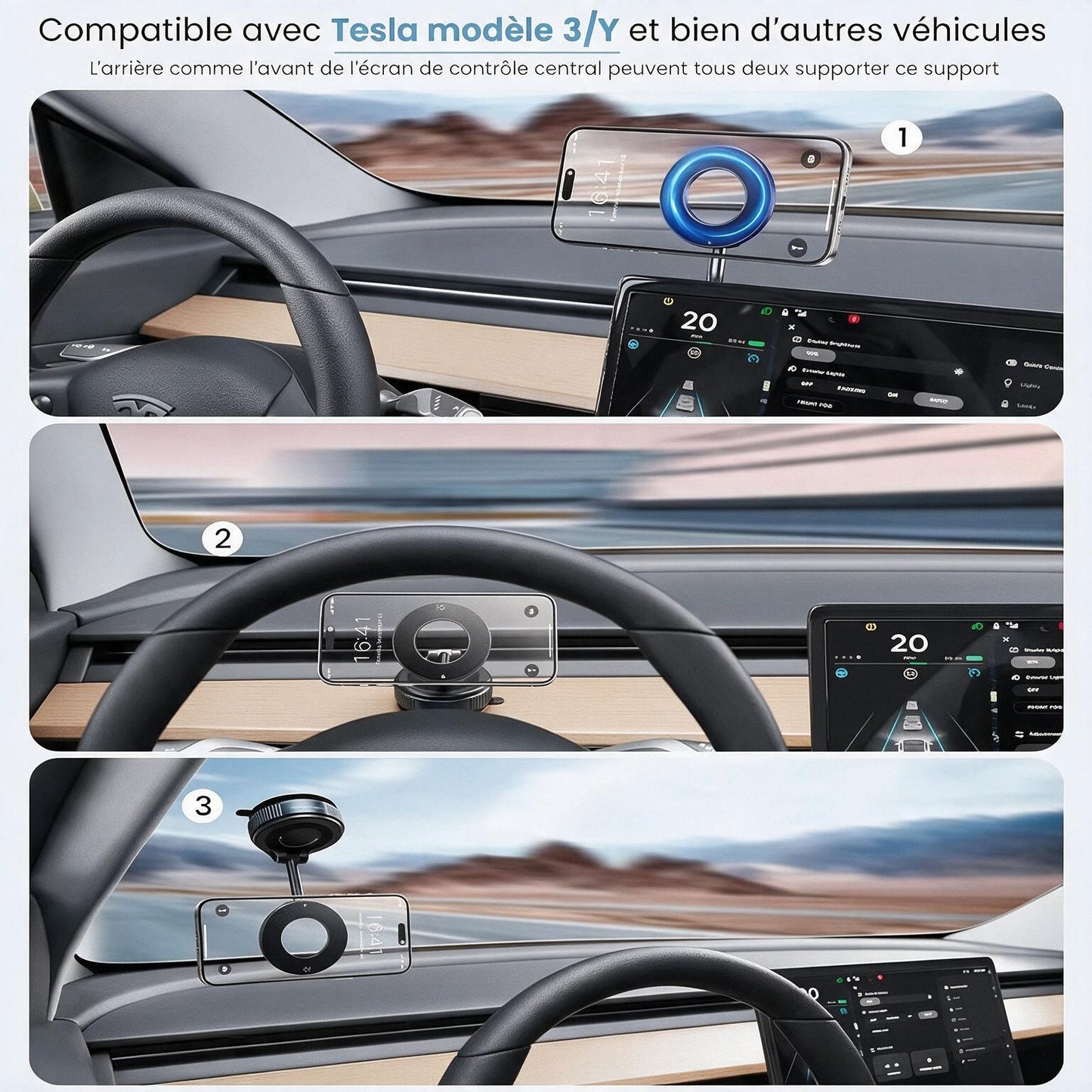 Support Téléphone Voiture Magnétique Aluminium MagSafe