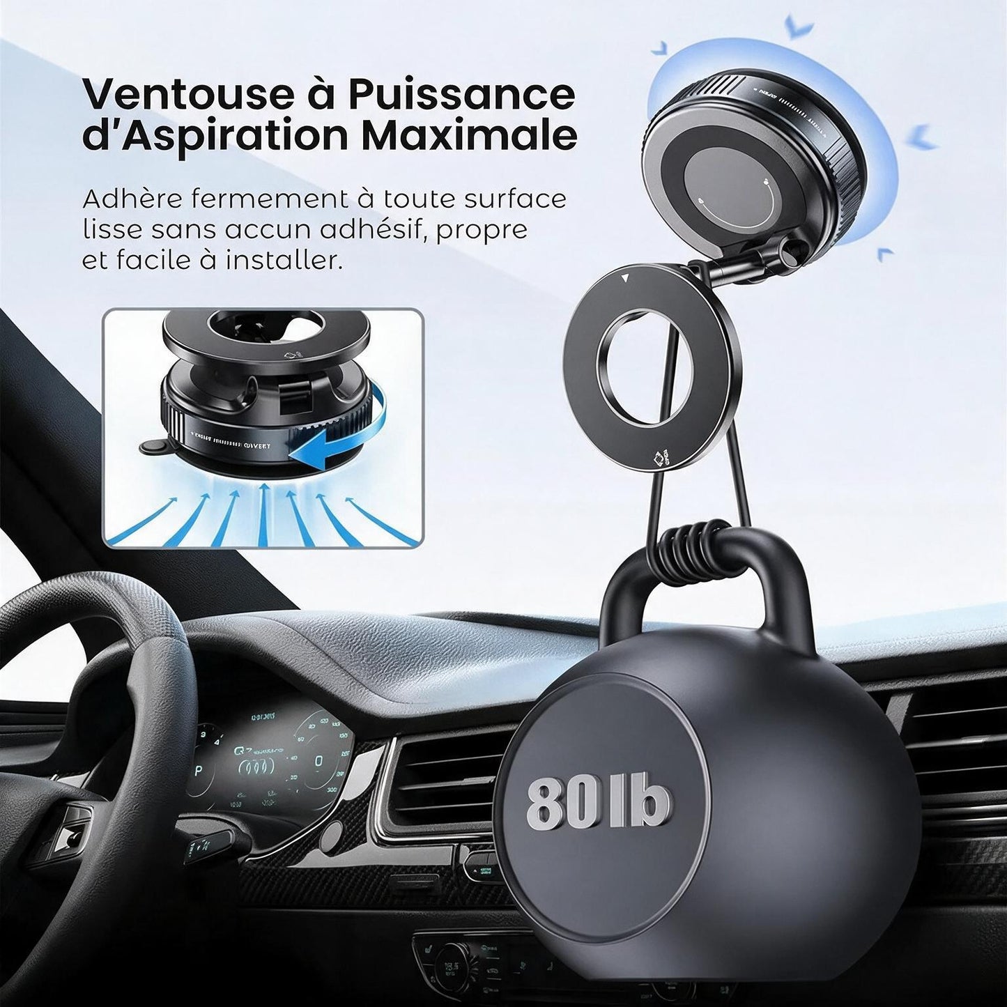 Support Téléphone Voiture Magnétique Aluminium MagSafe