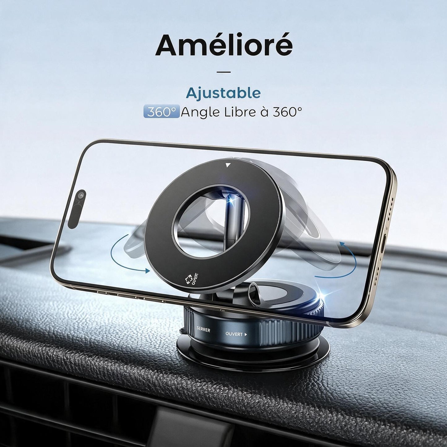 Support Téléphone Voiture Magnétique Aluminium MagSafe