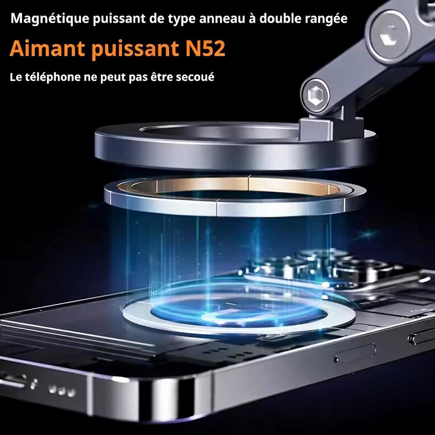 Support Téléphone Voiture Bras Articulé Aluminium MagSafe
