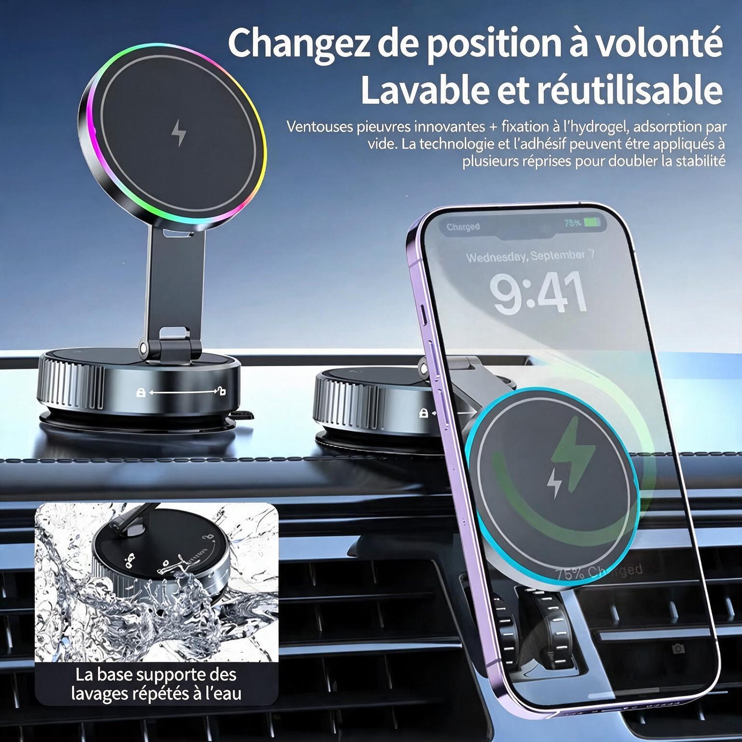 Support Téléphone Voiture Magnétique MagSafe avec Charge Sans Fil 15W